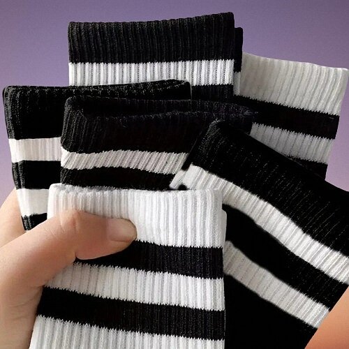 6 Pairs Men's Cotton Socks Breathable Round Neck White Socks Mid Tube Sock Spring Autumn Simple Casual Black White Striped Socks