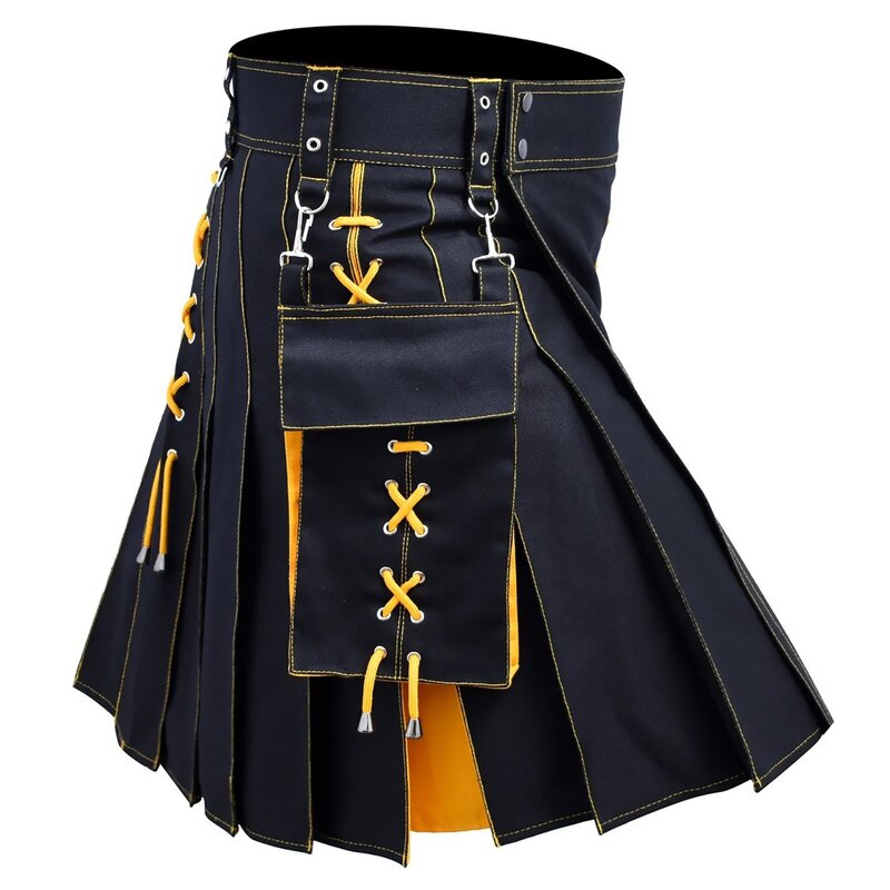 Lugentolo-Saia escocesa plissada masculina, estilo medieval, cintura alta, casual, tamanho grande, moda de rua, vintage