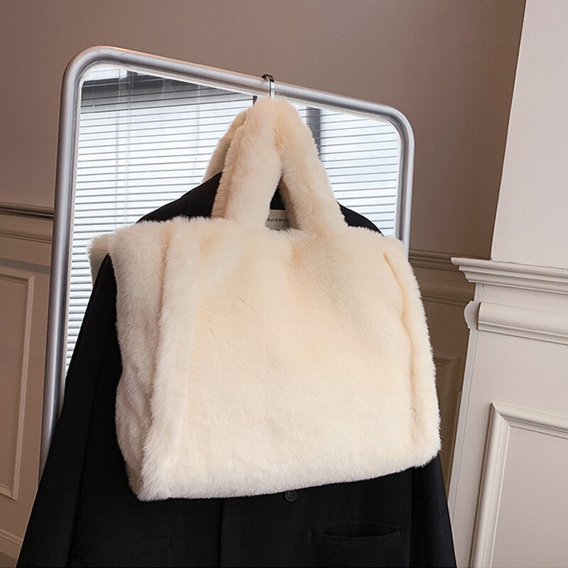Autumn Winter Large Capacity Plush Bag Fluffy Casual Totes Faux Fur Shoulder Bag Crossbody Shoulder Bag