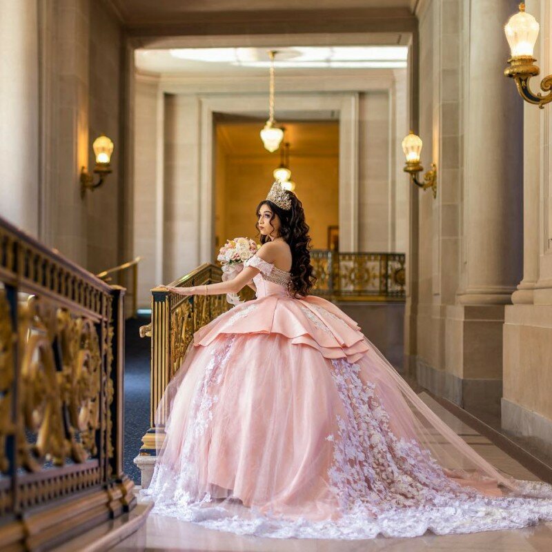 Doymeny розовые платья принцессы Quinceanera бальное платье 2023 милое 16 платье с бусинами кружевные аппликации на день рождения 15th женское платье для девочки