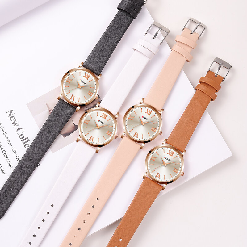 女性のためのミニマリストのファッショナブルなクォーツ時計,茶色の革の腕時計,カジュアルスポーツ,zegarek damski