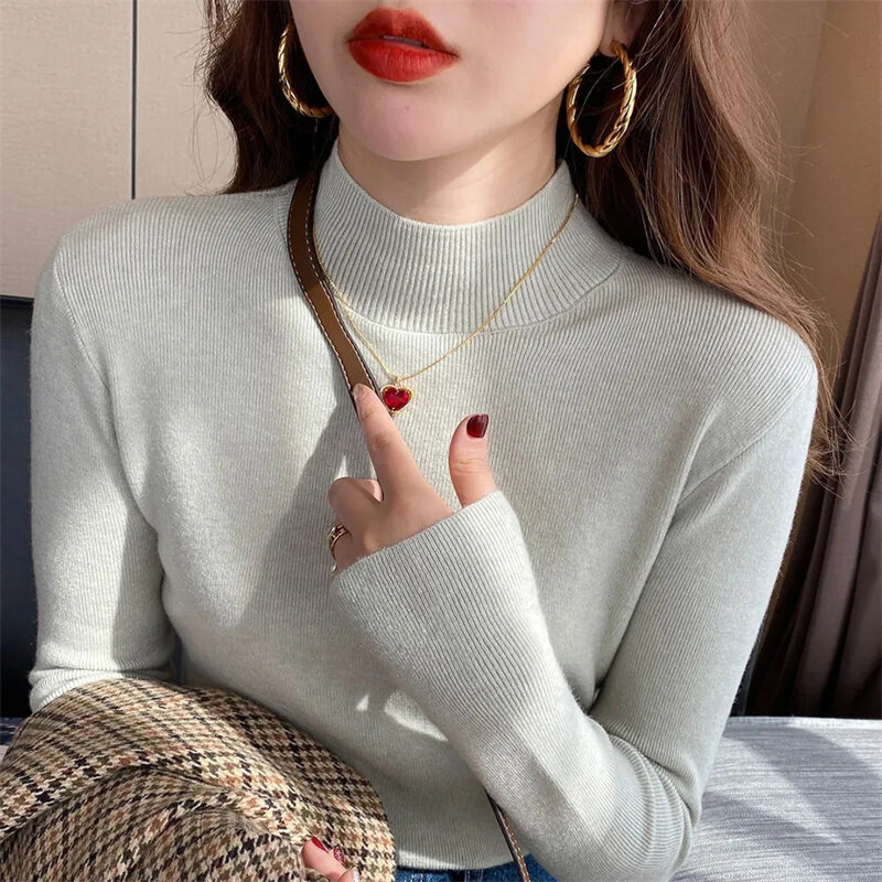 Maglione dolcevita moda donna 2024 nuovi top elasticizzati pullover lavorati a maglia maglione lavorato a maglia a maniche lunghe