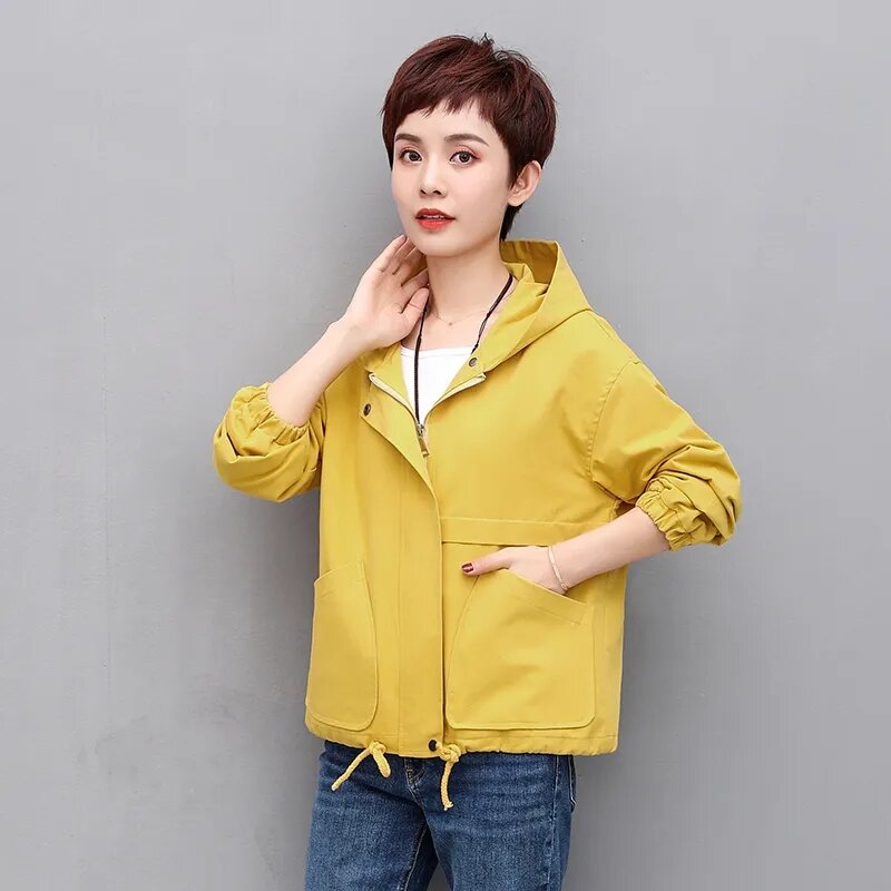 Женская куртка с капюшоном, короткая ветровка в Корейском стиле, верхняя одежда, весна-осень 2024