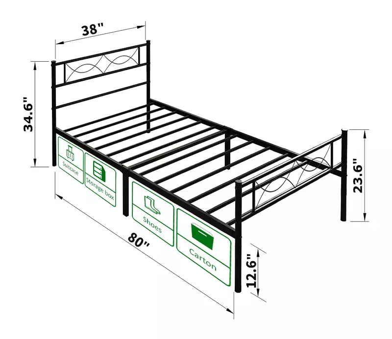Двойная Рама XL для кровати с изголовьем кровати, сверхпрочная металлическая платформа, рама для кровати с современным дизайном, прочная и простая сборка