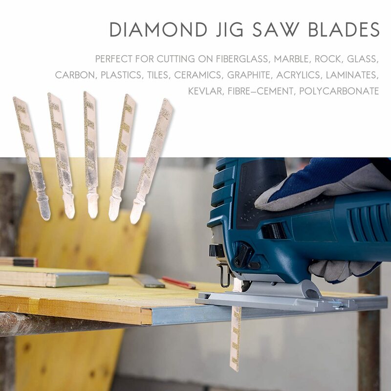 5Pcs 101mm 4 pollici T Shank Jigsaw Blades Set di lame per seghetto alternativo con rivestimento diamantato accessori per utensili elettrici per il taglio di piastrelle in muratura