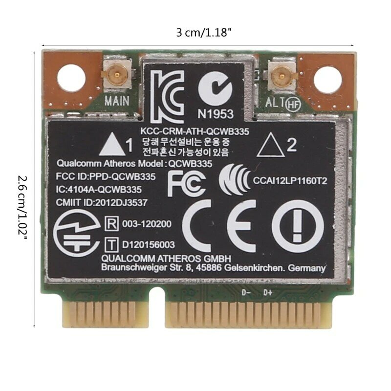 802.11bgn WiFi 4,0 inalámbrico media Mini tarjeta PCIE para HPAtheros QCWB335 AR9565 690019-001