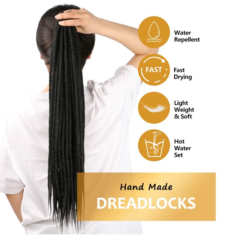 2 Pack (20Strands) Thin 0.6cm Dreadlock Handmade Hip-Hop Style Dreadlocks Extensions Black 24Inch Synthetic Heat Hair