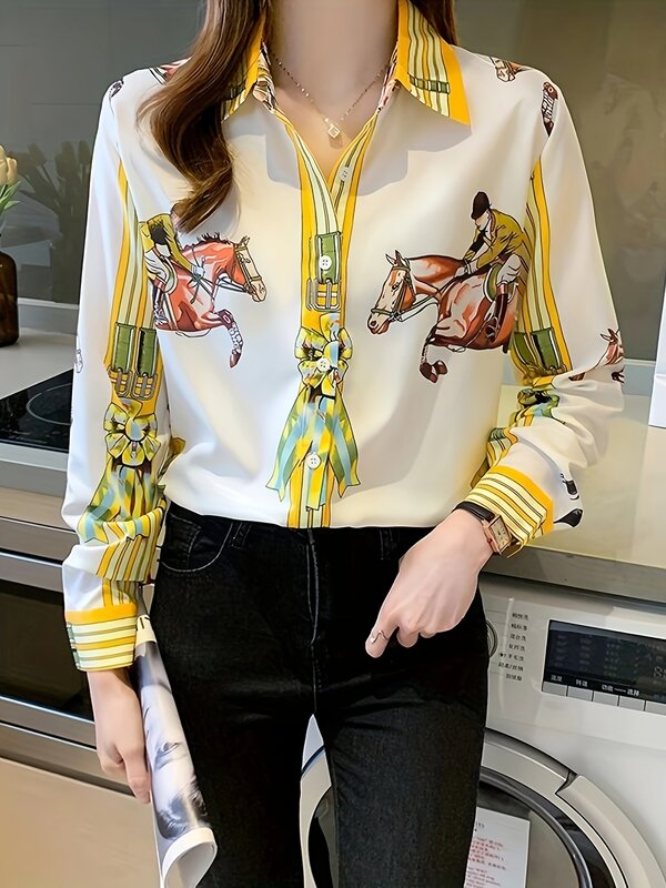 Fashion flower print shirts for ladies New elegant Women's Blouses 2024 Spring Summer Long Sleeve Button-Down Tops blusa mujer