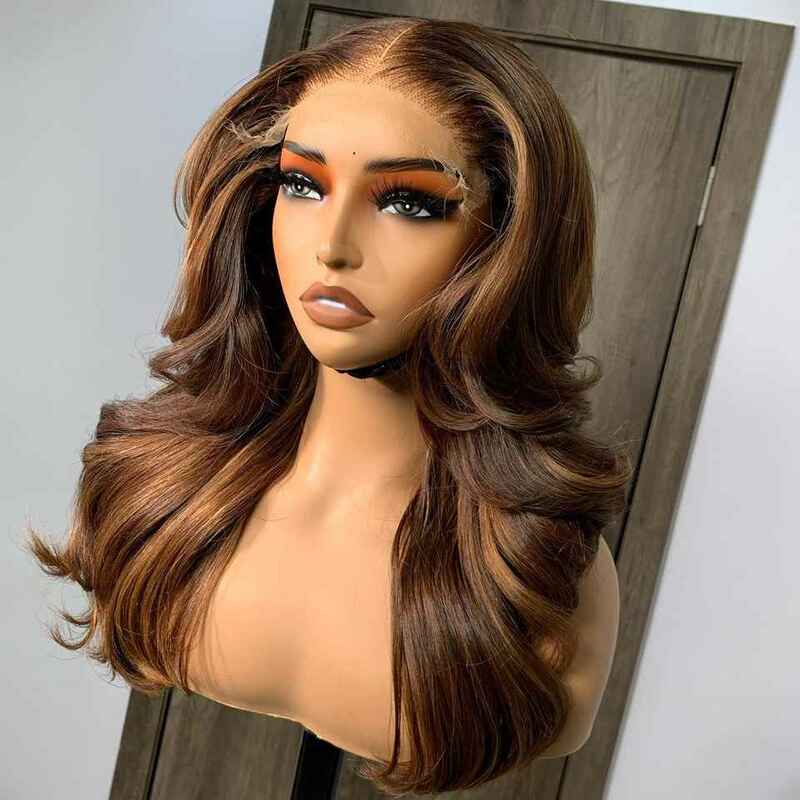 Pelucas frontales de encaje para mujer, cabello humano ondulado invisible, sin pegamento, color marrón Chocolate, HD, 13x6, 5x5