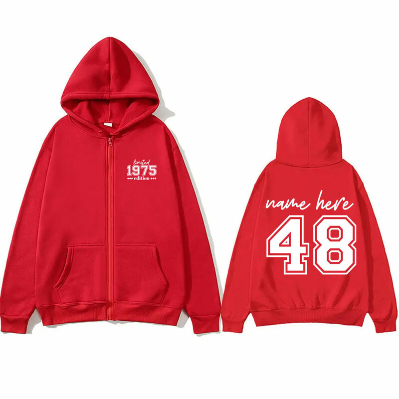 Personalized Name 1975 Limited Edition 48th Birthday Party Group Zipper Hoodie Men's Casual Oversized Zip Up Jacket Sweatshirt