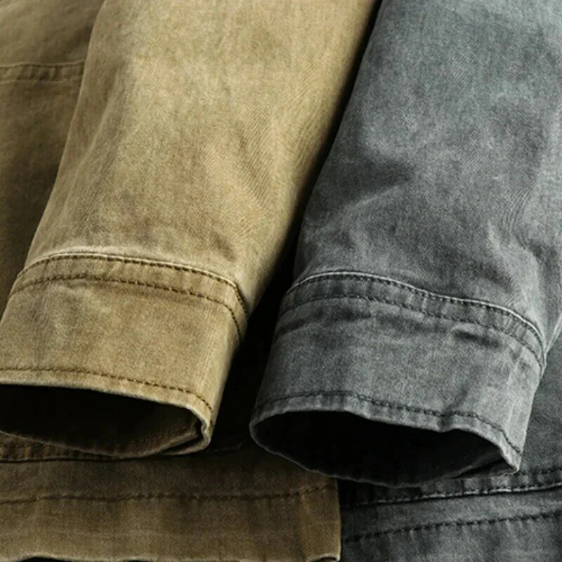 Detachable down liner wash old jacket male khaki American retro trend cargo casual warm coat