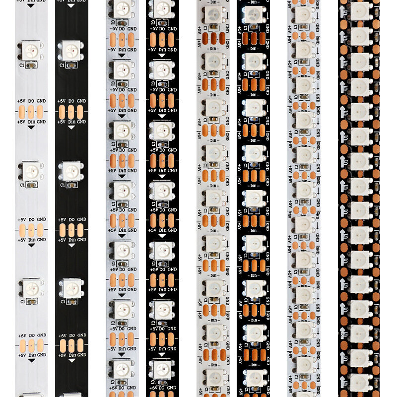 Led strip light ws2812b dc5v, 1m/5m, 30/60/144leds/m pixel, ws2811ic, ip30/ip65/ip67, cor cheia