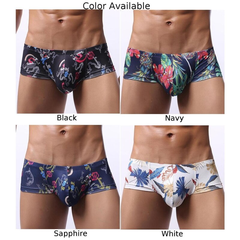 Men Sexy Printed Briefs Bulge Pouch Low Rise Underwear Low-waist Underpants Fashion Sport Shorts Pant Comfy Lingerie Panties New