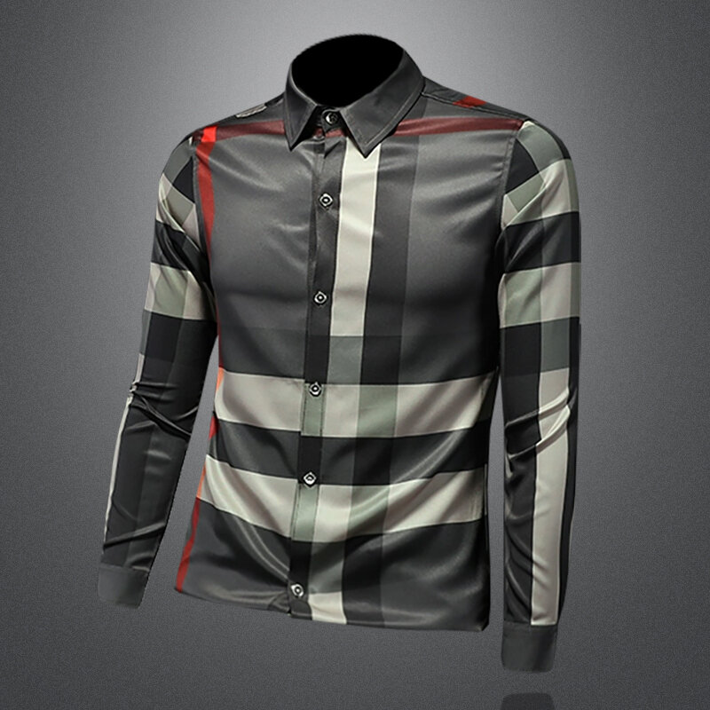 Мужская брендовая рубашка с длинным рукавом, высококачественная ткань, удобная и приталенная, индивидуальная и модная мужская рубашка