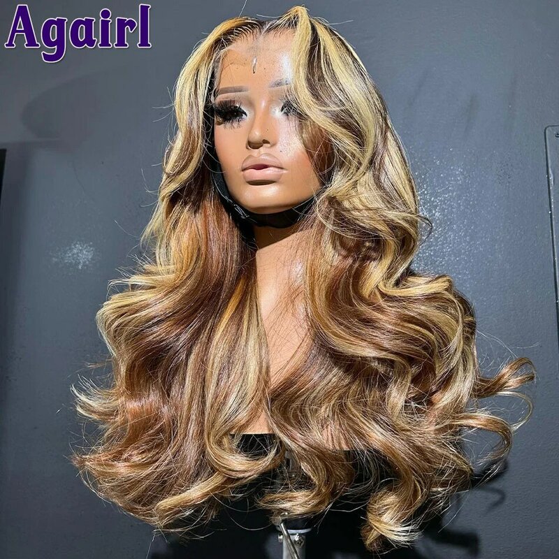 Peluca de cabello humano ondulado para mujer, postizo de encaje Frontal sin pegamento, color rubio y marrón, 13x6, 13x4, 5x5