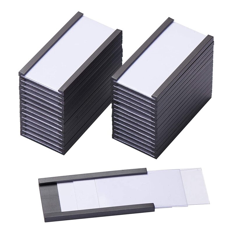 50 soportes de etiquetas magnéticas de piezas con soportes para tarjetas de datos magnéticos con protectores de plástico transparente para estantería de Metal (1X2 pulgadas)