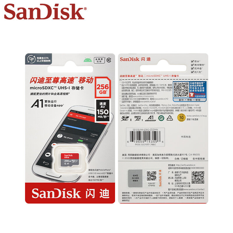 샌디스크 마이크로 SD 카드, 32GB A1, MicroSDHC 메모리 카드, 64GB, 128GB, 256GB, 400GB, MicroSDXC EXTREME PRO V30 U3 A2, 4K UHD TF 카드