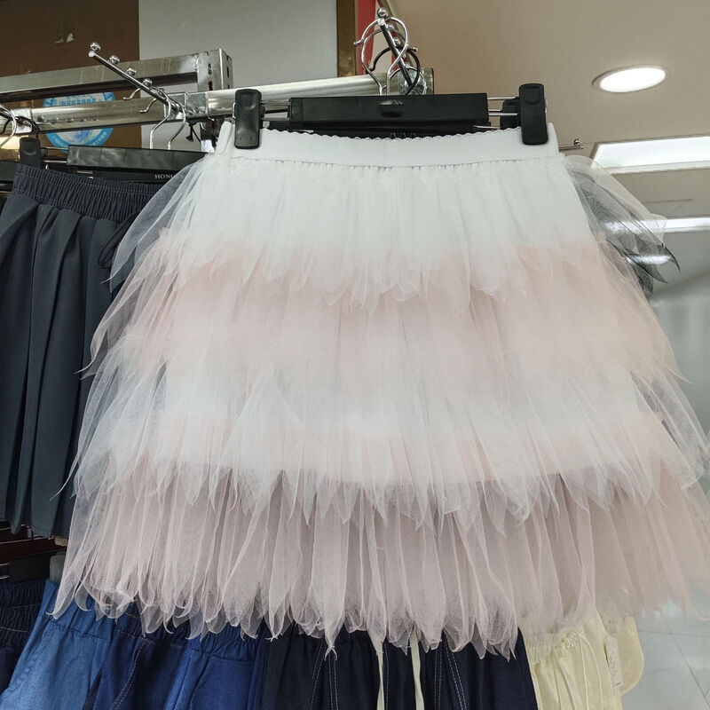 Skirt Irregular Gauze High Waist Slimming Color Matching Skirt Women 2024 Summer New Cake Super Fairy Mesh Skirt