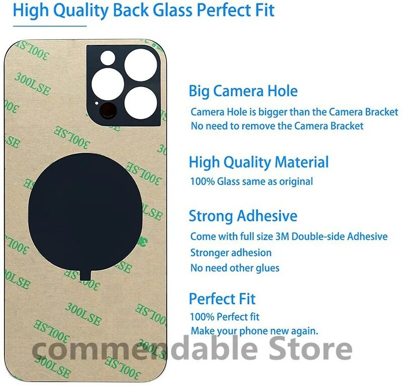 For iPhone 13 Pro Back Glass Panel Battery Cover Replacement Parts New High quality With logo Housing Big Hole Camera Rear Glass