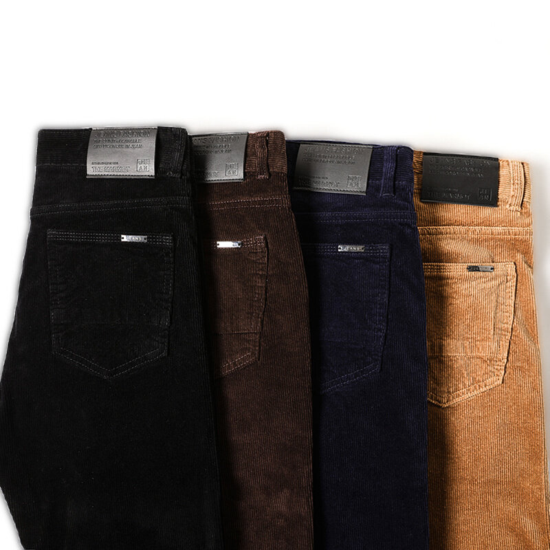 4 kolory zimowe męskie ciepłe spodnie Casual w stylu klasycznym polar zagęszczony sztruks spodnie biznesowe odzież męska marka