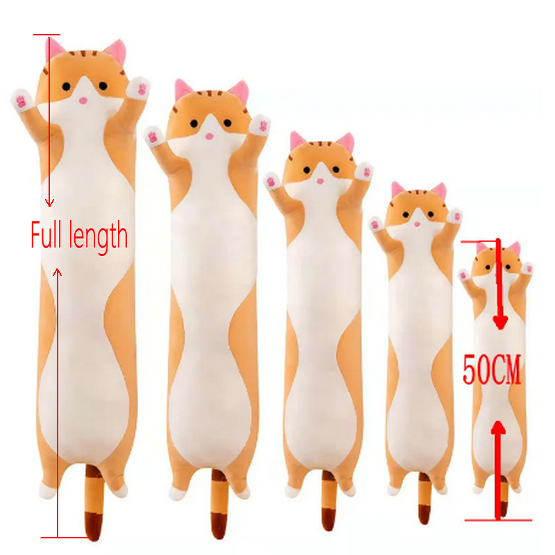 10 Styles 50-150cm Long Cat Plush Toys Stuffed Soft Pause Office Nap Doll Bed Sleepping Pillow Home Decor Birthday Girls Gifts