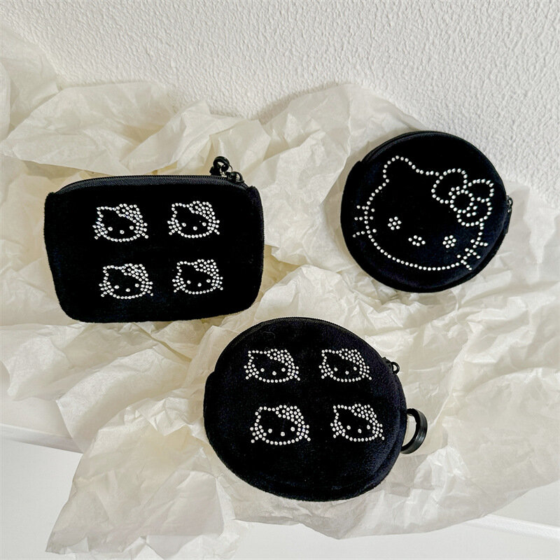 Kawaii Hello Kitty Diamond Mini portamonete Cartoon Black Cat peluche cuffie rossetto Storage Bag portafoglio donna regalo di compleanno