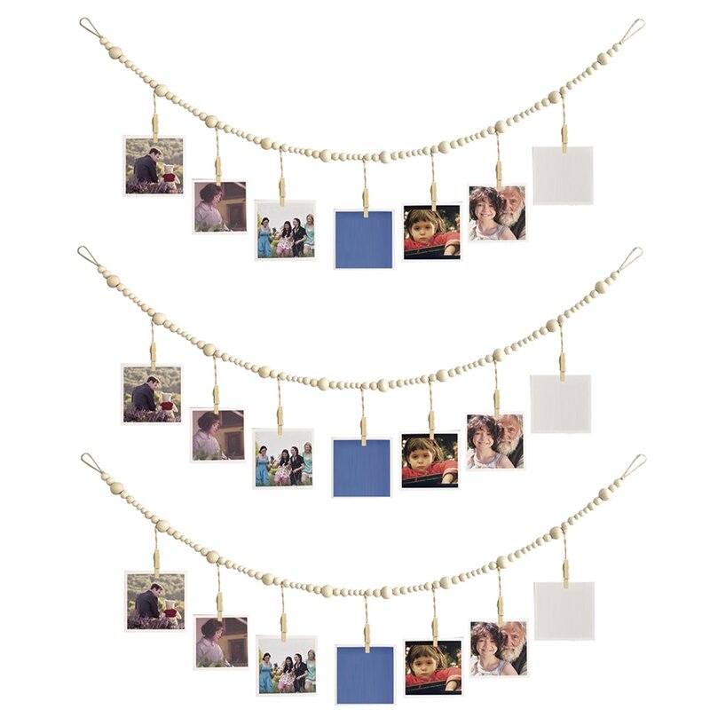 3PCS Hanging Photo Display Wall Decor Garland Collage Picture Frame With 7 Wood Clips For Home, Office