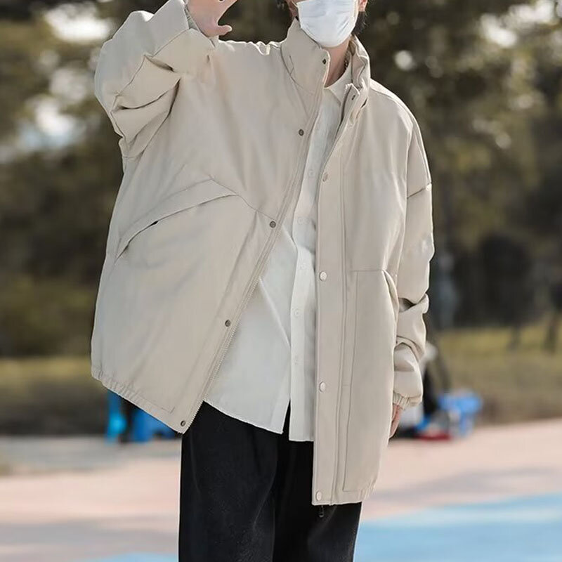 2023 nuovo cappotto in cotone in pelle PU cappotto invernale in cotone addensato da uomo cappotto in pelle calda con colletto in piedi allentato