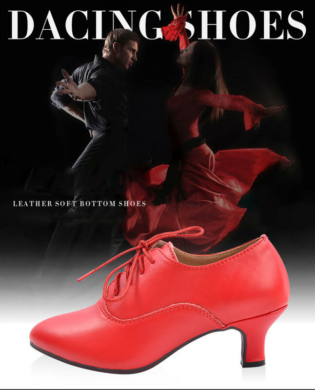 حذاء نسائي للرقص اللاتيني بنعل ناعم ، بالغ ، اجتماعي ، كعب متوسط ، منخفض ، مربع ، جاز ، قاعة رقص ، حديث