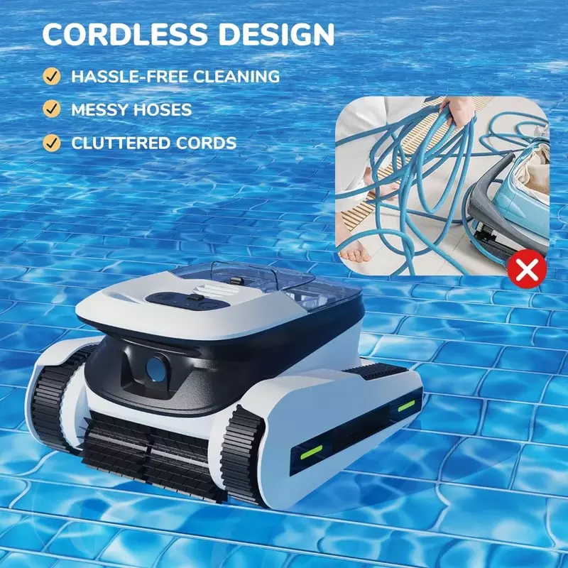 Working Time Up to 2-2.5 Hours Cordless Pool Vacuum, Cordless Pool Vacuum,Wall-Climbing,Automatic Pool Cleaner