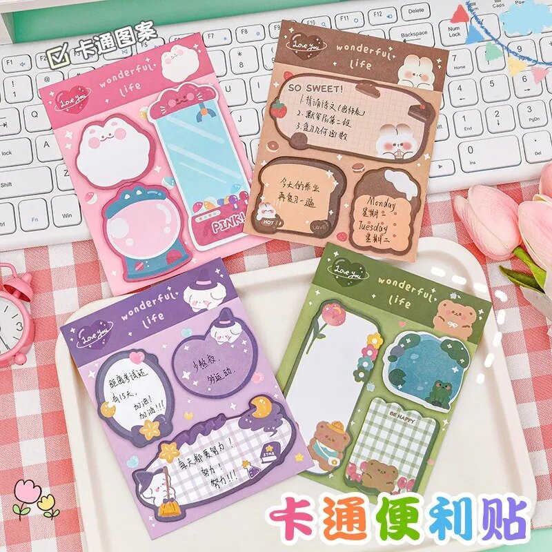 Cute Memo Pad Kawaii Cartoon Rabbit Bear Cat Puppy Sticky Notes Adhesive Notepad Stationery Sticker Office School Supplies