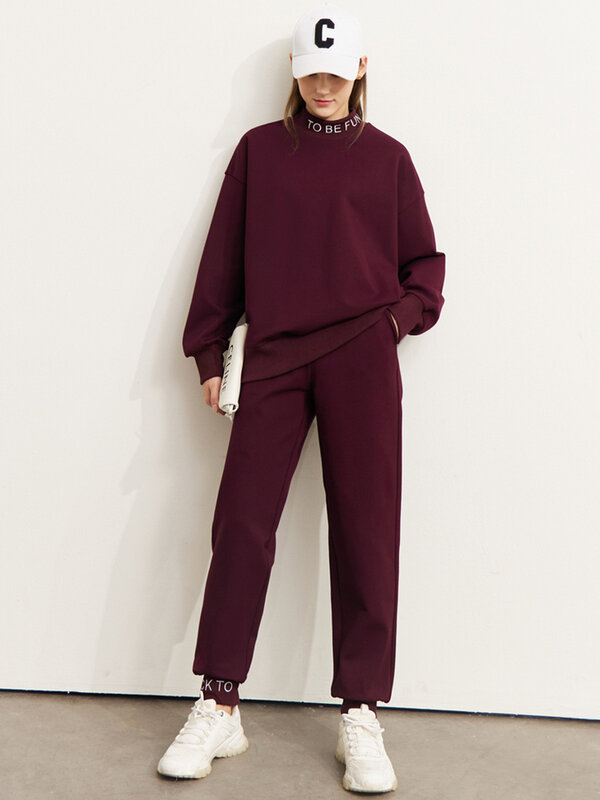 AMII minimalizm kobiety bluza ciepłe zimowe litery naszywane na aksamicie bluzki z golfem kieszeń ołówek spodnie oddzielnie 12241086