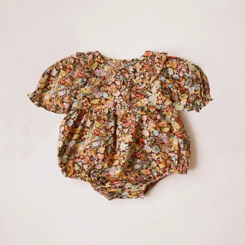 Pakaian Main bayi perempuan, baju monyet lengan pendek katun musim panas motif bunga