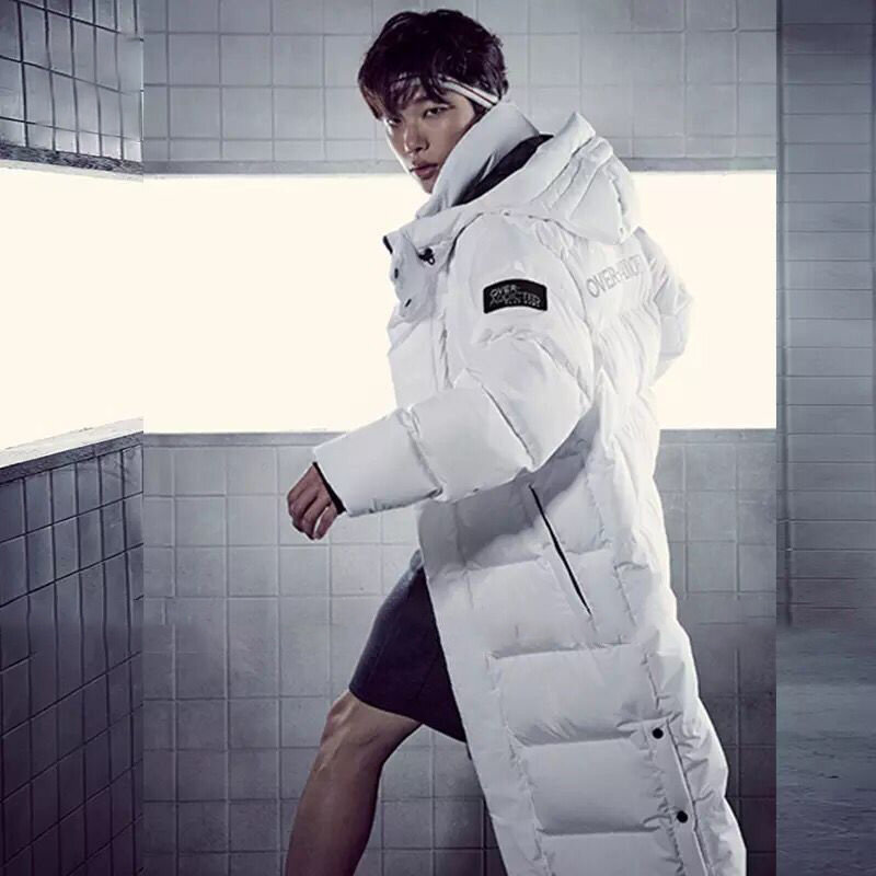 Пуховик женский с капюшоном, плотный зимний пуховик, мужская одежда 2023, Корейская теплая длинная куртка на утином пуху, модная верхняя одежда W1655