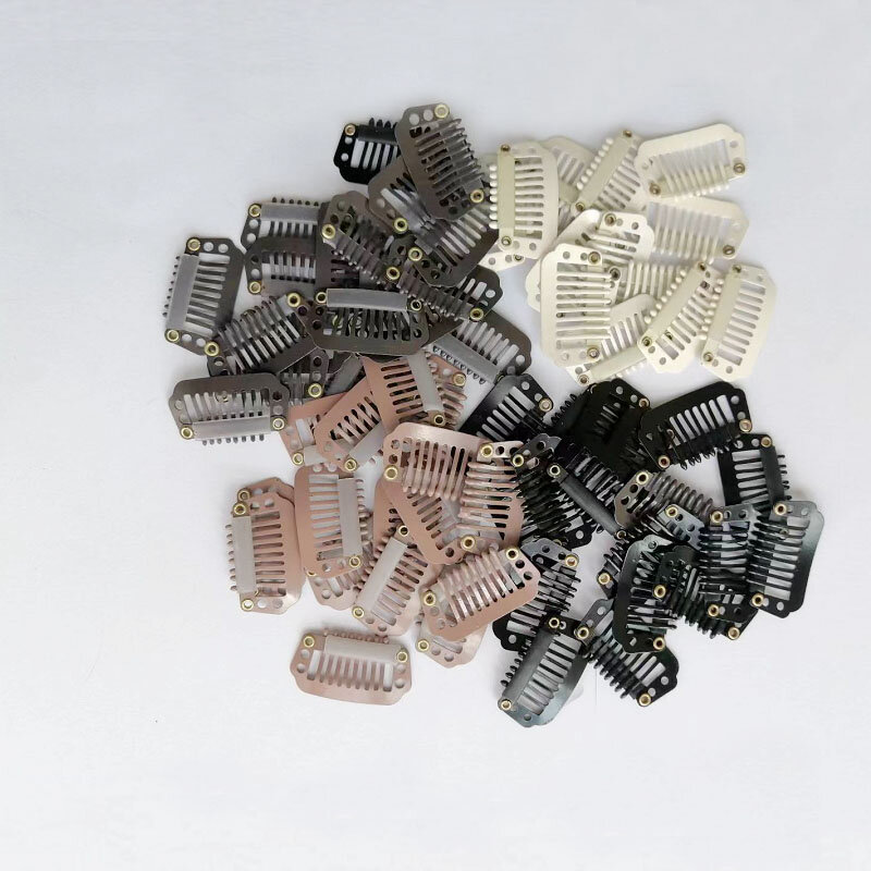 50 PCs 2.8cm 8Teeth Carbon Steel Metal Snap Clips for Hair Extension Straight Style Wig Comb black hair Clip Hair Accessories