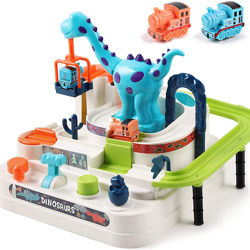 Kids Train Race Track Play Set, Toddler Dinosaur Ramp Vehicle Toys, Car Adventure Indoor Game Educational Learning Birthday Gift