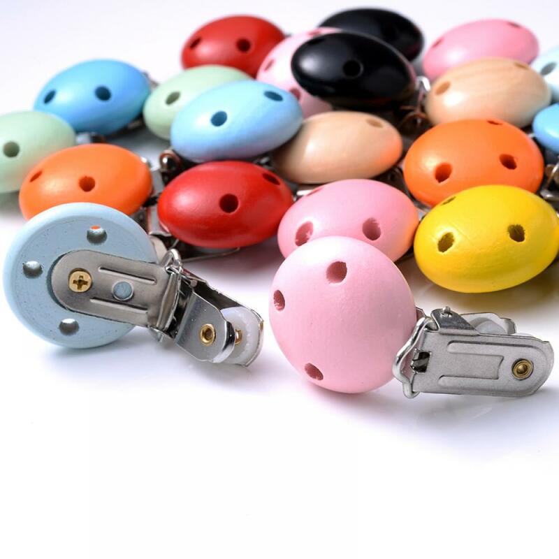5Pcs/Lot 10 Colors 30mm Baby DIY Nipple Chain Essential Accessories Round Wood Pacifier Clip for Baby Safe Teething Jewelry