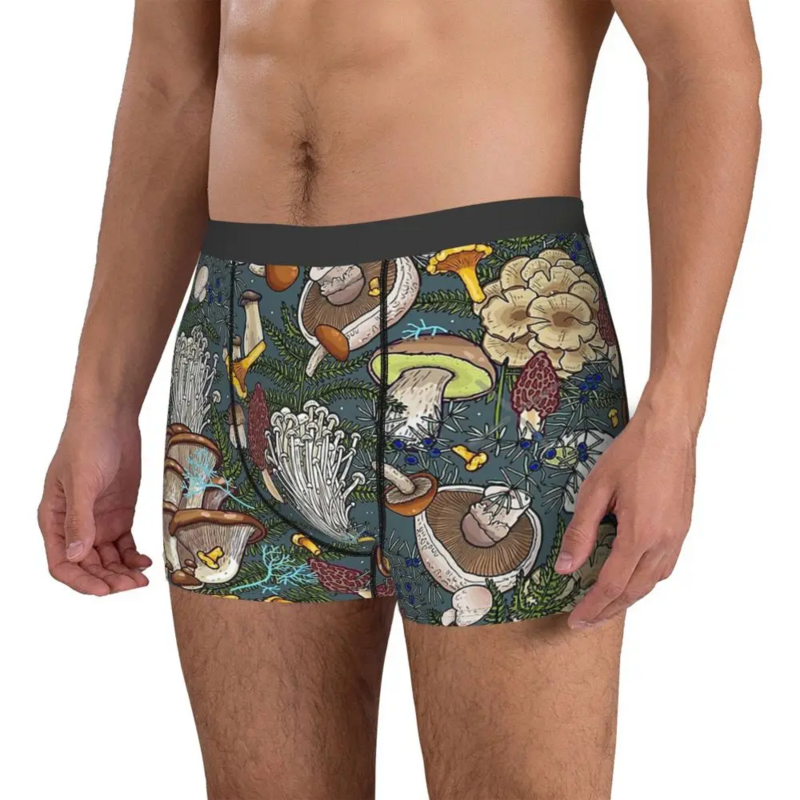 Cuecas masculinas de algodão, calções sexy, cuecas boxer, cogumelo da memória, cogumelo e floresta, cuecas memes