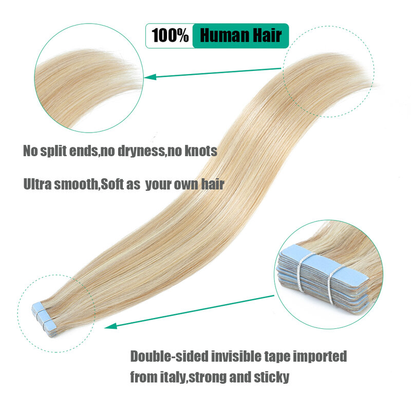 Lovevol-extensiones de cabello humano 20 piezas para mujer, cabello sedoso, interfaz diminuta, 4x0,8 cm, trama de piel Remy, 16-24 pulgadas, 50G