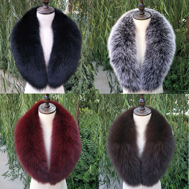 Real Fox Fur Collar For Women And Men's Coat Jacket Genuine Fur Scarf Shawls Luxury Fur Collar Decoration Black Fur Scarves