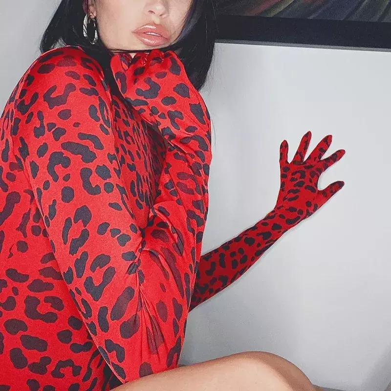 Vier Farben hoher Kragen Leoparden muster Overall Frauen Langarm handschuhe sexy Freude einteilige Stram pler Tops Mode Streetwear