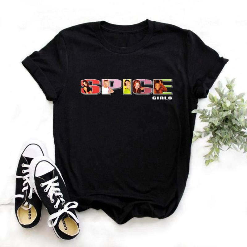Spice Girls print Harajuku Aesthetic Cartoon Hip Hop Loose Casual Streetwear Clothes Short Sleeve T-Shirt O-Neck Women  Ulzzang