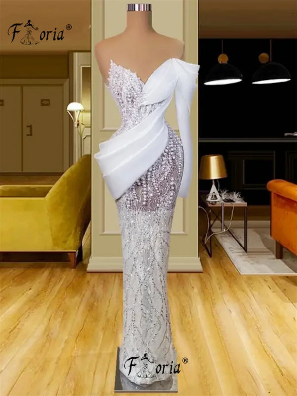Dubai Pearls Mermaid Evening Dresses, Vestido de baile com contas marfim, Vestidos de festa formais, Casamento árabe, Novo