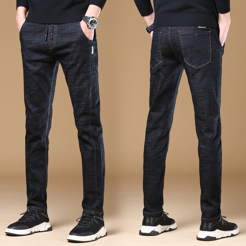 2023 Nieuwe Herfst/Winter Stretch Jeans Voor Heren Lente Rechte Pijpen Losse Plus Size Elastische Taille City Denim Broek