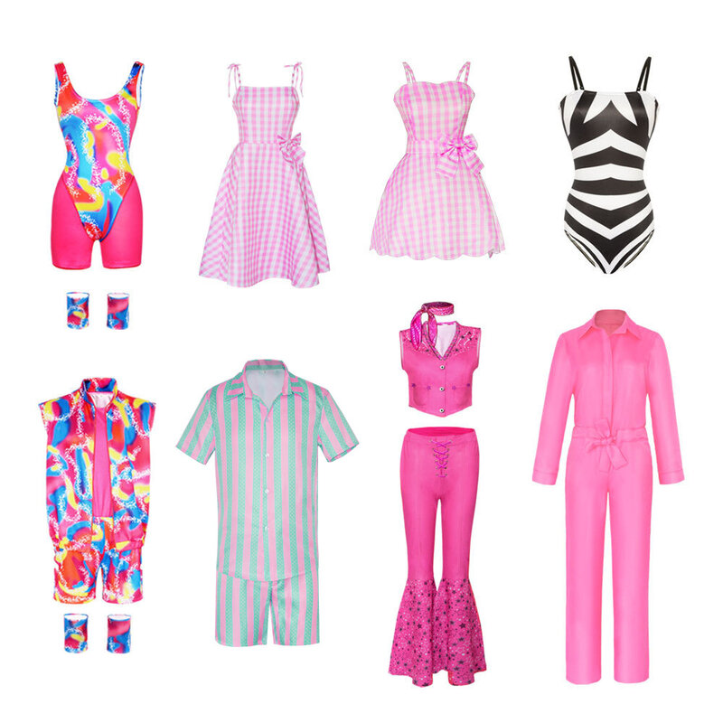 Halloween Robbie Frauen Barbi Cosplay Kostüm Geburtstags feier 50er Jahre Vintage Badeanzug Sport bekleidung Set Teen Mädchen rosa Plaid Kleid