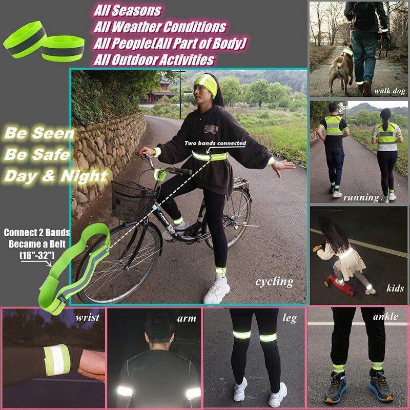 Bandas reflectantes elásticas para el brazo, cinta reflectora, muñequera para el tobillo, correas de seguridad para la pierna, ciclismo nocturno, correr, luz de advertencia, 1 unidad