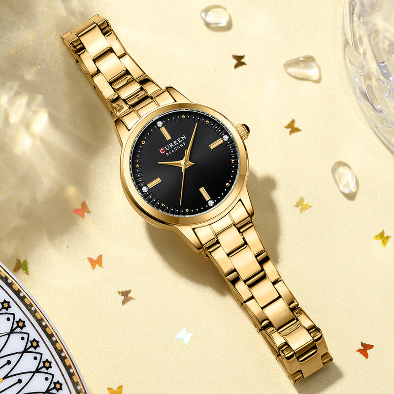 CURREN jam tangan kuarsa untuk wanita, arloji elegan modis asli tahan air bahan baja tahan karat pakaian sehari-hari mewah sederhana untuk wanita