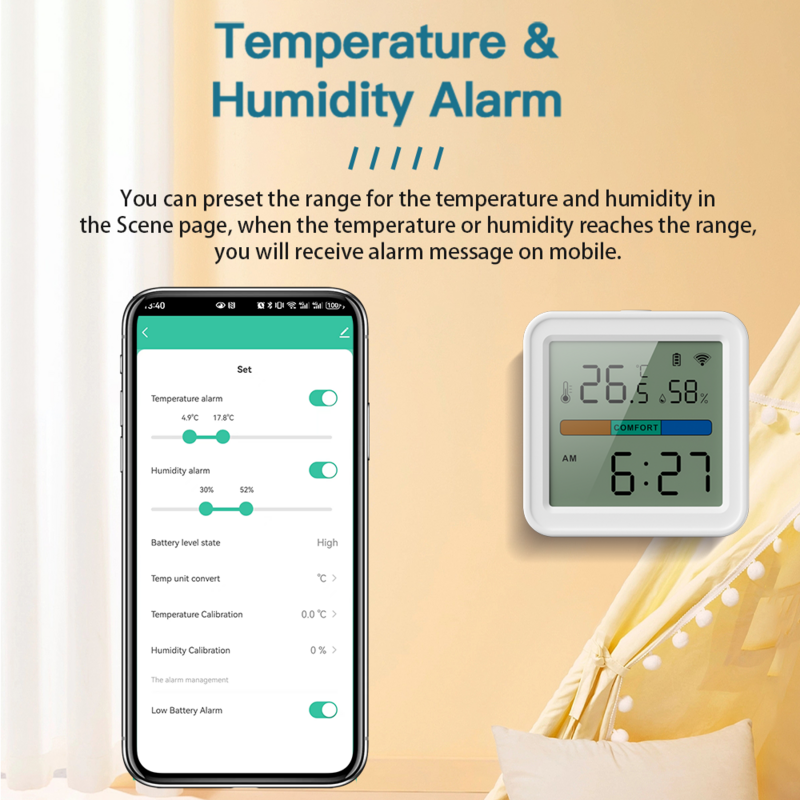 Tuya WIFI higrometr czujnik temperatury i wilgotności termometr inteligentny dom podświetlenie inteligentne podtrzymywania życia Alexa asystent Google