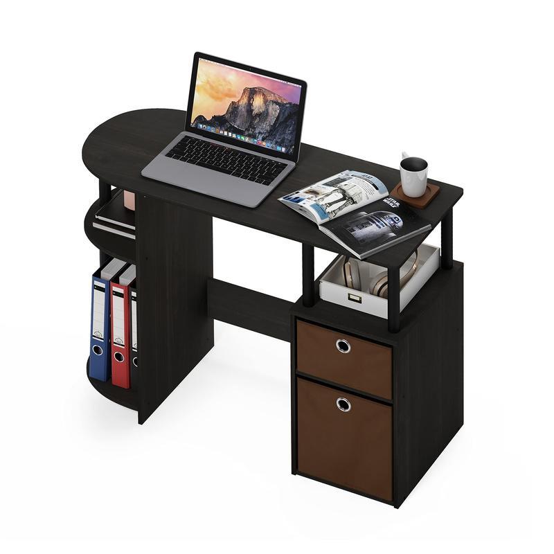 Furinno JAYA uproszczone biurko szkolne komputerowe z szufladami na śmieci, Espresso