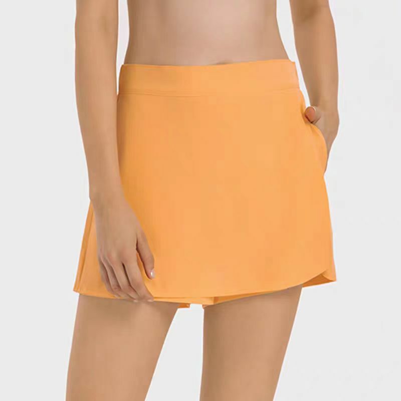 Lemon กางเกงขาสั้นเอวสูงสำหรับผู้หญิง, กระโปรงทอน้ำหนักเบาใส่สบายใส่เล่นโยคะมีกระเป๋าผ่าข้าง